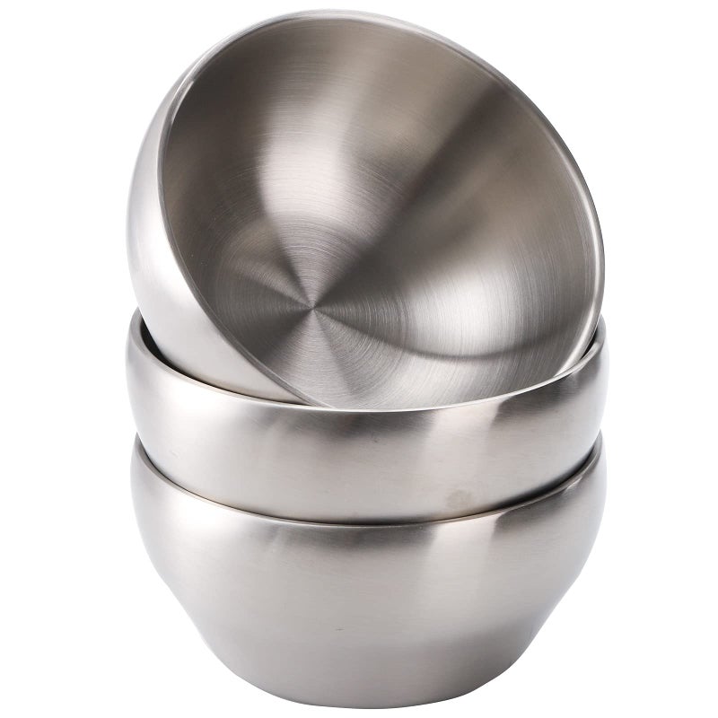 Youeon 3 Pack 28 Oz SUS304 Brushed Stainless Steel Bowls, Double Wall Insulated Bowls, Stainless Steel Soup Bowl for Cereal, Ice Cream, Noodle, 6 Inch Bowl Set for Serving, Dishwasher Safe - Image 1