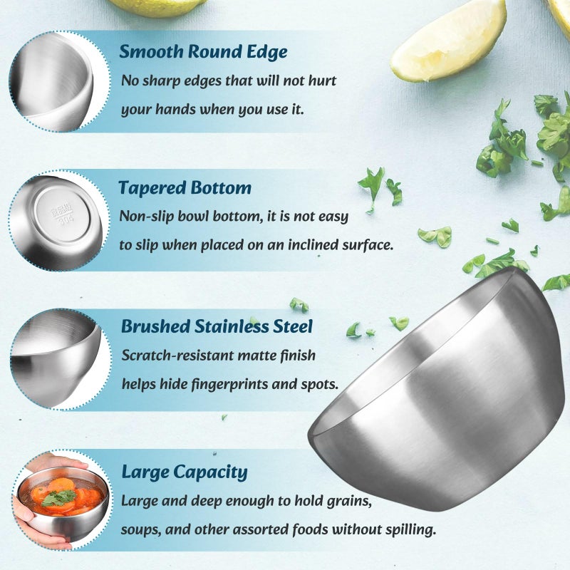 Youeon 3 Pack 28 Oz SUS304 Brushed Stainless Steel Bowls, Double Wall Insulated Bowls, Stainless Steel Soup Bowl for Cereal, Ice Cream, Noodle, 6 Inch Bowl Set for Serving, Dishwasher Safe - Image 4