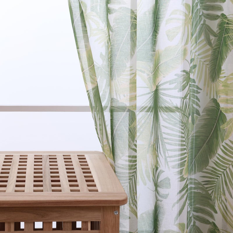 L.Z.E Green Leaf Linen Sheer Curtains 84 Inch Length 2 Panels Set, Tropical Patterned Semi Sheer Light Filtering Curtains for Living Room Dining Room, Grommet Modern Plant Window Drapes - Image 2