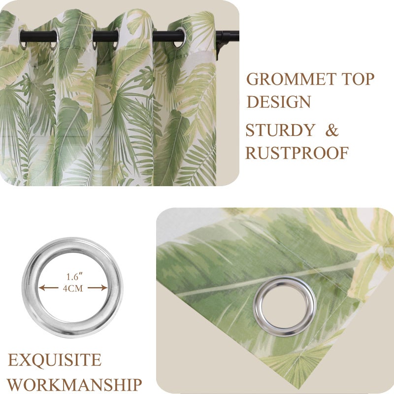 L.Z.E Green Leaf Linen Sheer Curtains 84 Inch Length 2 Panels Set, Tropical Patterned Semi Sheer Light Filtering Curtains for Living Room Dining Room, Grommet Modern Plant Window Drapes - Image 5