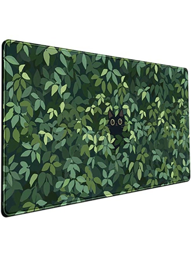 Cute Cat Kawaii Green Desk Mat - Large Gaming Mouse Pad & Keyboard Laptop Mat - Anime XL (31.5x15.7 in) - Non-Slip Base, Stitched Edges - Image 1