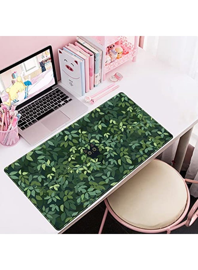 Cute Cat Kawaii Green Desk Mat - Large Gaming Mouse Pad & Keyboard Laptop Mat - Anime XL (31.5x15.7 in) - Non-Slip Base, Stitched Edges - Image 4