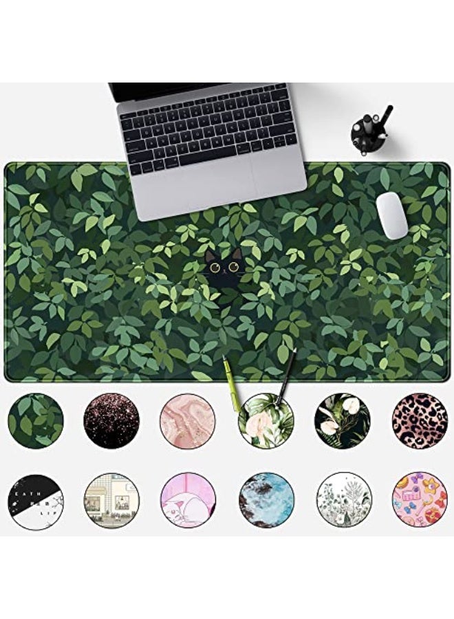 Cute Cat Kawaii Green Desk Mat - Large Gaming Mouse Pad & Keyboard Laptop Mat - Anime XL (31.5x15.7 in) - Non-Slip Base, Stitched Edges - Image 2