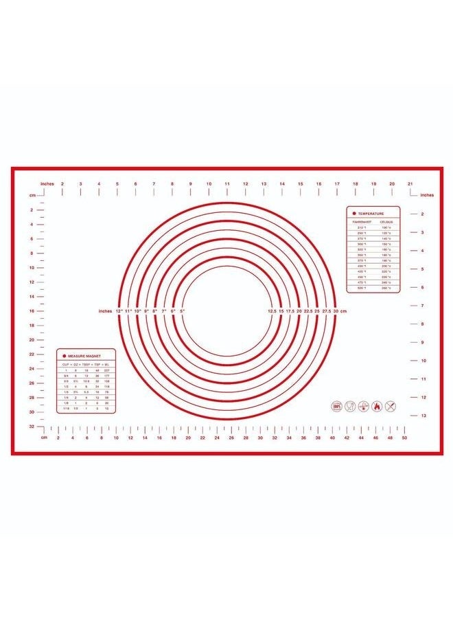 Generic - Silicone Baking Mat White/Red 60x40centimeter*0.35mm-Non-Slip with Measurement Counter Mats, Dough Rolling Mat, Pie Crust Mat - Image 1