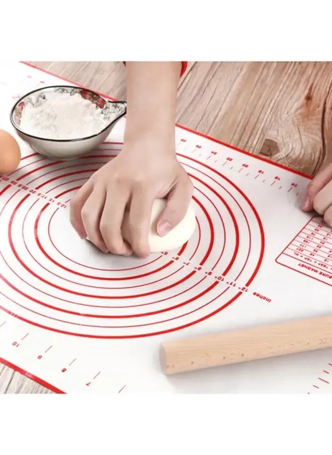 Generic - Silicone Baking Mat White/Red 60x40centimeter*0.35mm-Non-Slip with Measurement Counter Mats, Dough Rolling Mat, Pie Crust Mat - Image 1