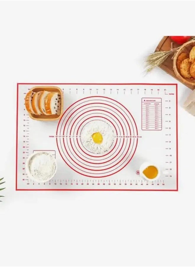 Generic - Silicone Baking Mat White/Red 60x40centimeter*0.35mm-Non-Slip with Measurement Counter Mats, Dough Rolling Mat, Pie Crust Mat - Image 1