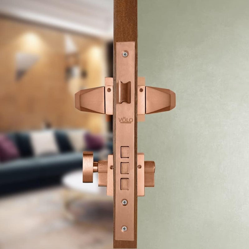 Volo Heavy Duty Door Lock Door Lock Set with Brass Cylinder and 10 Lock Body for HomeHotelsOffice in Rose Gold Finish Color Rose GoldModel Sparta Bedroom Door Mortise Lock - Image 3
