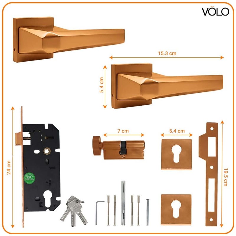 Volo Heavy Duty Door Lock Door Lock Set with Brass Cylinder and 10 Lock Body for HomeHotelsOffice in Rose Gold Finish Color Rose GoldModel Sparta Bedroom Door Mortise Lock - Image 2