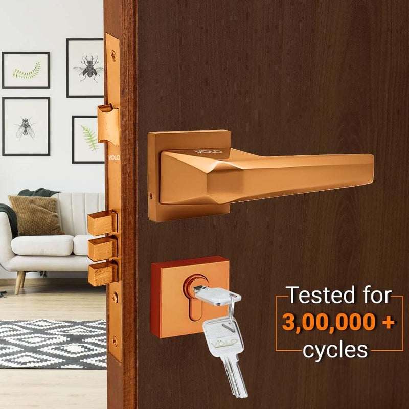 Volo Heavy Duty Door Lock Door Lock Set with Brass Cylinder and 10 Lock Body for HomeHotelsOffice in Rose Gold Finish Color Rose GoldModel Sparta Bedroom Door Mortise Lock - Image 5