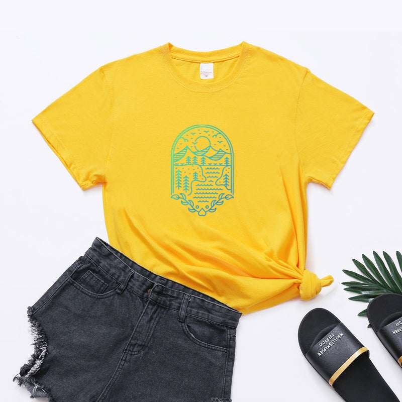 2023 Summer Cross-border Women's Independent Station New Women's T-shirt Short-sleeved Base Shirt Sunset Printed Top wish - Image 1