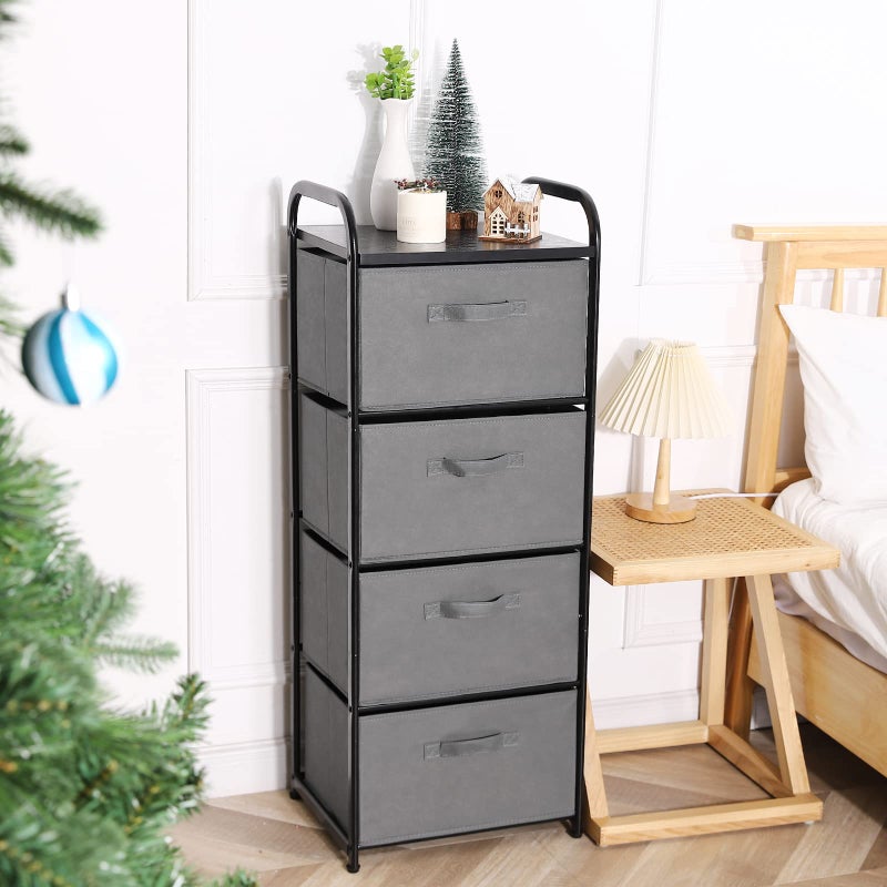 MAX Houser 4 Drawer Fabric Dresser Tall Storage Tower, Dresser Chest with Wood Top, Vertical Nightstand Side Organizer Unit with Metal Frame for Closets Bedroom Nursery Room Hallway(Leaden) - Image 3