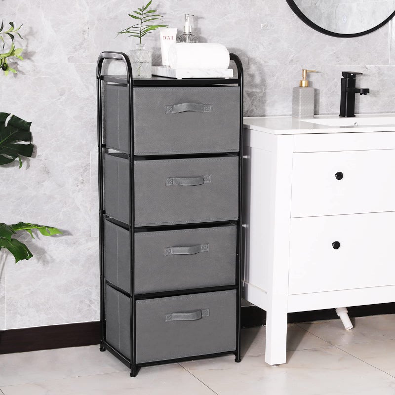 MAX Houser 4 Drawer Fabric Dresser Tall Storage Tower, Dresser Chest with Wood Top, Vertical Nightstand Side Organizer Unit with Metal Frame for Closets Bedroom Nursery Room Hallway(Leaden) - Image 4
