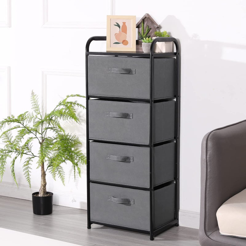 MAX Houser 4 Drawer Fabric Dresser Tall Storage Tower, Dresser Chest with Wood Top, Vertical Nightstand Side Organizer Unit with Metal Frame for Closets Bedroom Nursery Room Hallway(Leaden) - Image 5