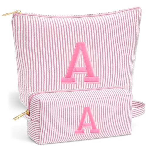 Fohufo Christmas Gifts 2025 for Girls Stocking Stuffers for Teen Girls Girl Birthday Gift Personalized Initial Travel Makeup Bag Set Christmas Birthday Gifts for GirlLight Pink A - Image 1