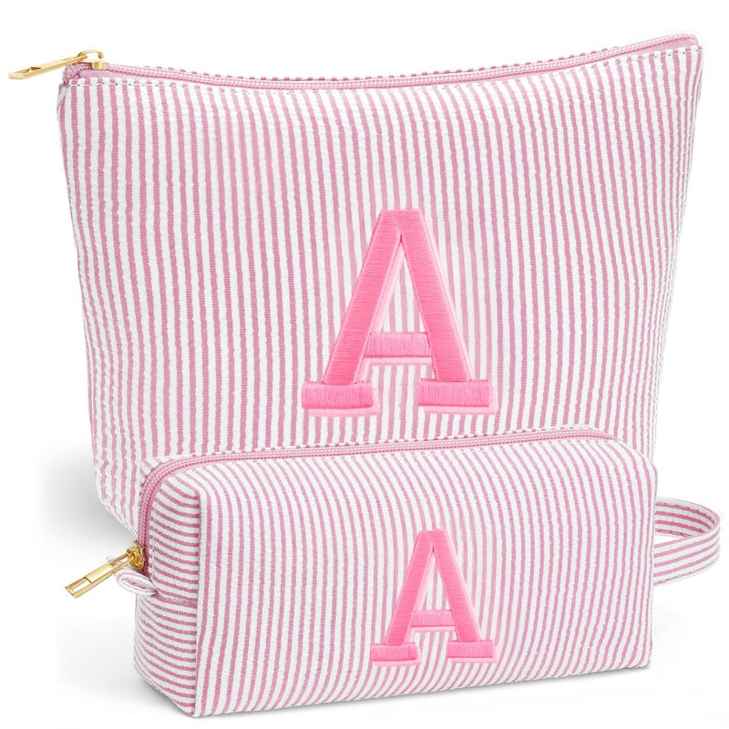 Fohufo Christmas Gifts 2025 for Girls Stocking Stuffers for Teen Girls Girl Birthday Gift Personalized Initial Travel Makeup Bag Set Christmas Birthday Gifts for GirlLight Pink A - Image 2