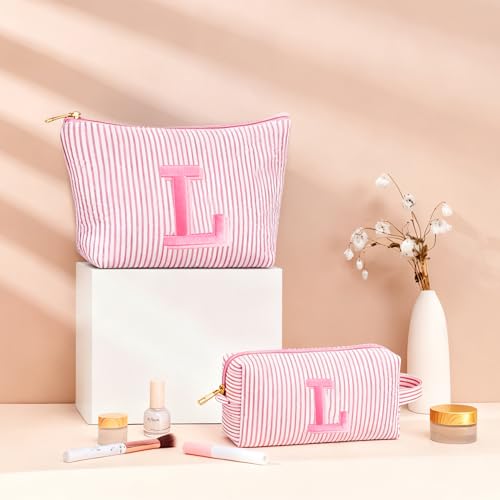 Fohufo Christmas Gifts 2025 for Girls Stocking Stuffers for Teen Girls Girl Birthday Gift Personalized Initial Travel Makeup Bag Set Christmas Birthday Gifts for GirlLight Pink A - Image 3