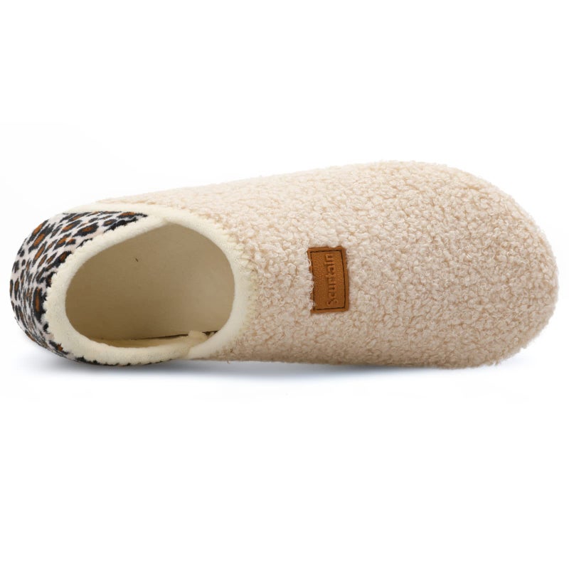 Scurtain Unisex Mens Womens Slippers Socks Artificial Woolen Slippers for Men Women with Non-Slip Rubber Sole Barefoot Slippers Women Mocassins Slippers for Women Bedroom Shoes Beige/Leopard 7.5-8 - Image 4