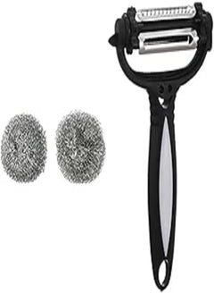 Rozenbal stainless steel wool set, 2 pieces - silver + Rustomart 3 in 1 stainless steel potato peeler with plastic handle, made in china black