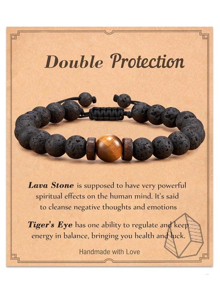MIRFA Double Protection Handmade Natural Stone Bead Bracelet (8mm Lava Rock And Tiger Eye Stones)  - Image 1