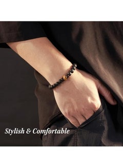 MIRFA Double Protection Handmade Natural Stone Bead Bracelet (8mm Lava Rock And Tiger Eye Stones)  - Image 3
