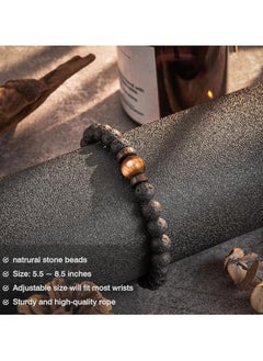 MIRFA Double Protection Handmade Natural Stone Bead Bracelet (8mm Lava Rock And Tiger Eye Stones)  - Image 4