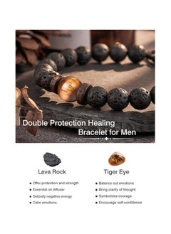 MIRFA Double Protection Handmade Natural Stone Bead Bracelet (8mm Lava Rock And Tiger Eye Stones)  - Image 2