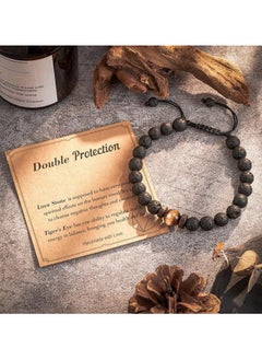 MIRFA Double Protection Handmade Natural Stone Bead Bracelet (8mm Lava Rock And Tiger Eye Stones)  - Image 5