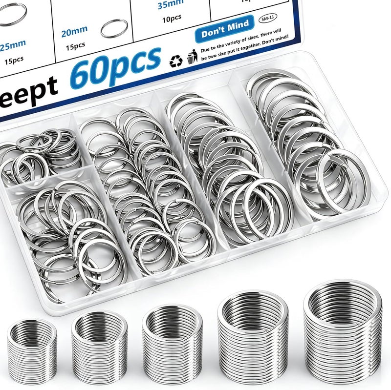 Seept 60 Pcs Metal Key Chain Rings 20 mm, 25 mm, 30 mm, 35 mm, 38 mm Key Rings Flat Split Rings Key Rings for Car Keys,Home Keys,Keys Pendants Keychain Accessories - Image 1