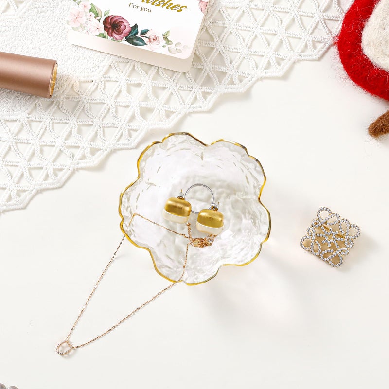 Binoster Birthday Gifts for Women Jewelry Dish Glass Ring Dish Holder Jewelry Tray Cute Vanity Organizer Room Decor Jewellery Tray Crystals Trinket Dish Nightstand Bedroom Decor Christmas Friendship Gifts - Image 2