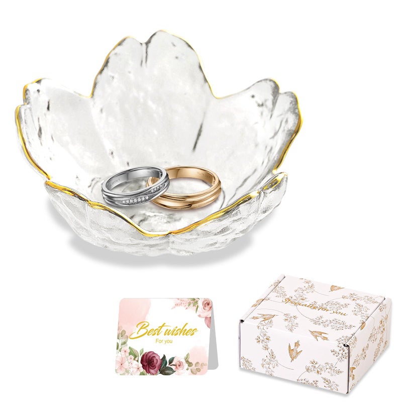 Binoster Birthday Gifts for Women Jewelry Dish Glass Ring Dish Holder Jewelry Tray Cute Vanity Organizer Room Decor Jewellery Tray Crystals Trinket Dish Nightstand Bedroom Decor Christmas Friendship Gifts - Image 1