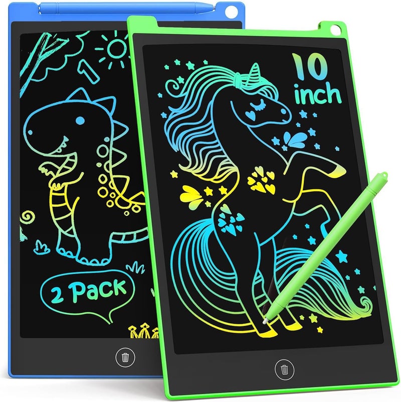 TECJOE 2-Pack LCD Writing Tablet, 10-Inch Colourful Doodle Board for Kids, Electronic Drawing Tablet Drawing Pads, Gifts for 3-6 Year Olds (Blue and Green) - Image 1