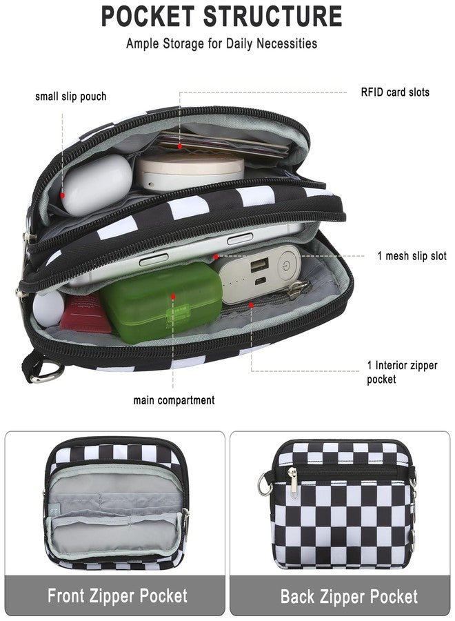 DOB SECHS Small Checkered Crossbody Bag Wristlet Wallets Phone Bag for Women Cross Body RFID Credit Card Holder Front Pocket Clutch Wallet Checkerboard Nylon Shoulder Hand Bag Plaid Purse for Travel - Image 3