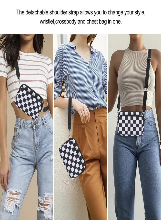 DOB SECHS Small Checkered Crossbody Bag Wristlet Wallets Phone Bag for Women Cross Body RFID Credit Card Holder Front Pocket Clutch Wallet Checkerboard Nylon Shoulder Hand Bag Plaid Purse for Travel - Image 2