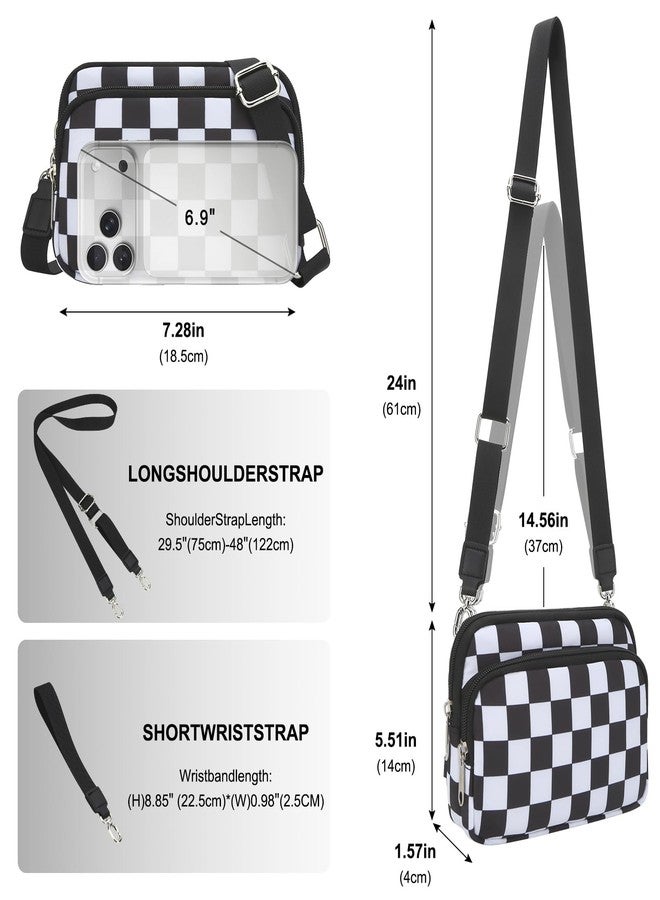 DOB SECHS Small Checkered Crossbody Bag Wristlet Wallets Phone Bag for Women Cross Body RFID Credit Card Holder Front Pocket Clutch Wallet Checkerboard Nylon Shoulder Hand Bag Plaid Purse for Travel - Image 4