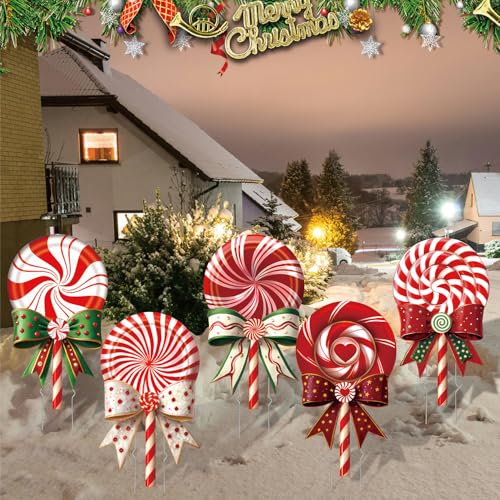 BoGlowHaven Outdoor Christmas Decorations Jumbo 24 Inch Lollipop Yard Signs 5ct with 20 Stakes 10 Fiberglass and 10 Metal Waterproof Holiday Christmas Decorations for and Garden Waterproof - Image 1