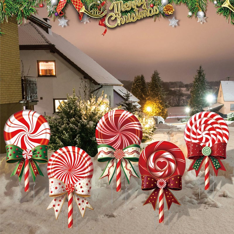BoGlowHaven Outdoor Christmas Decorations Jumbo 24 Inch Lollipop Yard Signs 5ct with 20 Stakes 10 Fiberglass and 10 Metal Waterproof Holiday Christmas Decorations for and Garden Waterproof - Image 2