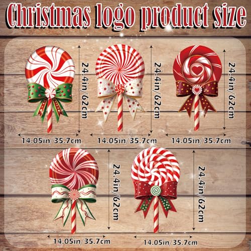 BoGlowHaven Outdoor Christmas Decorations Jumbo 24 Inch Lollipop Yard Signs 5ct with 20 Stakes 10 Fiberglass and 10 Metal Waterproof Holiday Christmas Decorations for and Garden Waterproof - Image 3