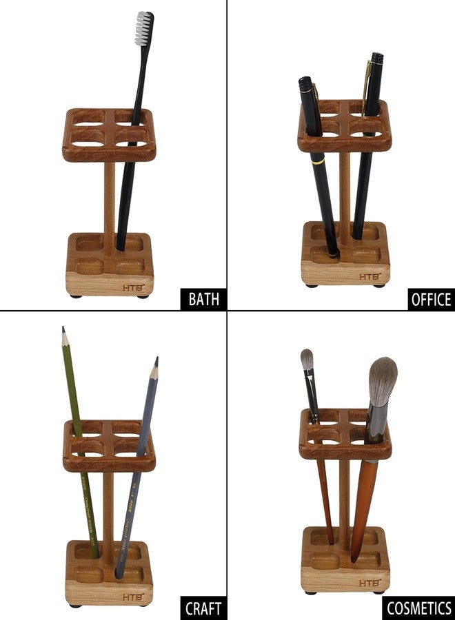 HTB Toothbrush Holders for Bathrooms,Teak Toothbrush Organizer Storage for Countertop,Tooth Brush Stand for Makeup Brush,Razor,Bathroom Accessories - Image 5