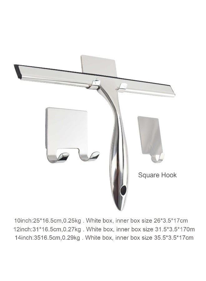 NIBEMINENT All-Purpose Stainless Steel Shower Squeegee for Shower Glass Door with 3 Adhesive Hooks, Bathroom Cleaner Tool Household Window Mirror Squeegee , Cleaning Tile Wall, Car - Image 1