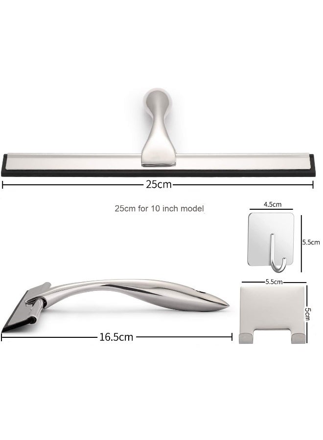 NIBEMINENT All-Purpose Stainless Steel Shower Squeegee for Shower Glass Door with 3 Adhesive Hooks, Bathroom Cleaner Tool Household Window Mirror Squeegee , Cleaning Tile Wall, Car - Image 2