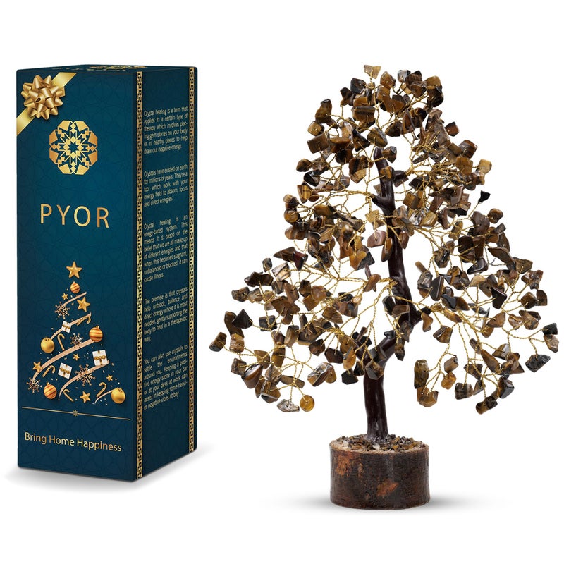 PYOR Tigers Eye Crystal  Feng Shui Decor  Crystal Money Tree  Office Decor  Good Luck Prosperity Fortune  Feng Shui Money Tree  Home Decor  House Warming Gift  Meditation Bonsai  Energy Crystals And Stones - Image 1
