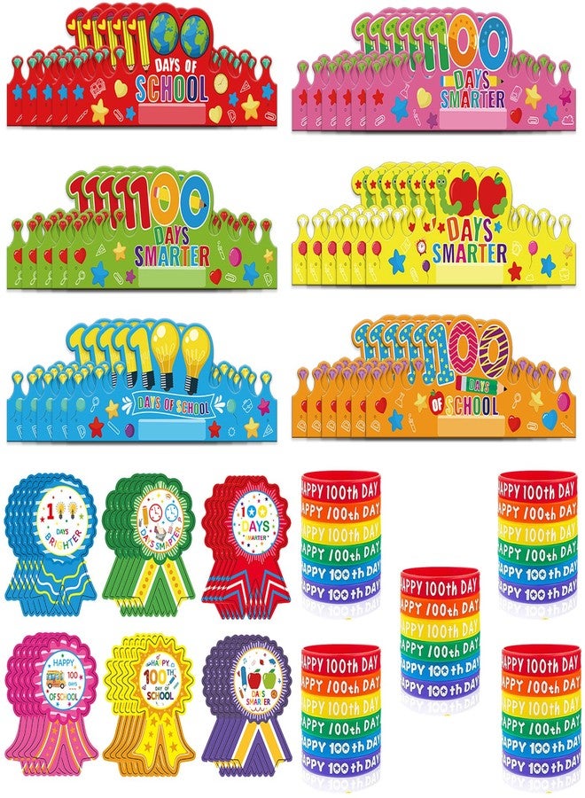 EUVBOKW 90 Pcs 100 Days of School Paper Headband Crowns Silicone Bracelets and Stickers for 100 Days of School Party Supplies,Celebration Activity - Image 1
