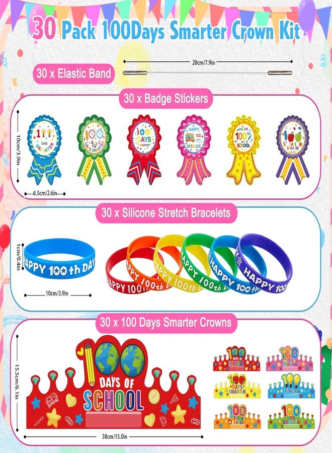EUVBOKW 90 Pcs 100 Days of School Paper Headband Crowns Silicone Bracelets and Stickers for 100 Days of School Party Supplies,Celebration Activity - Image 2