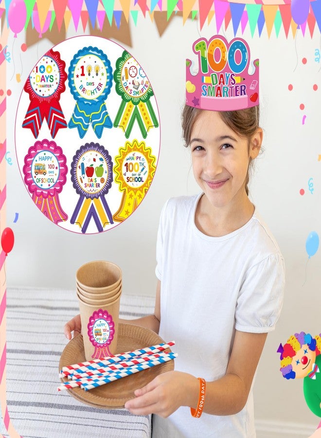 EUVBOKW 90 Pcs 100 Days of School Paper Headband Crowns Silicone Bracelets and Stickers for 100 Days of School Party Supplies,Celebration Activity - Image 4