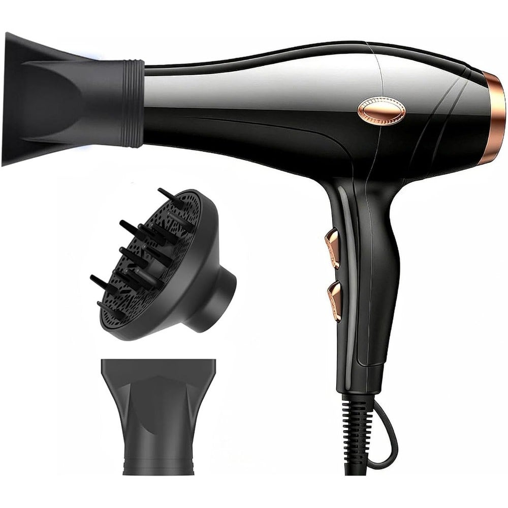 Hair Dryer with Diffuser, DC Motor 2200W, 3 Heat 2 Speed Settings, Professional Ionic Blow Dryer Fast Drying, Anti-Frizz, 2 Attachments ThermoProtect Narrow Nozzle 1.8m Cord