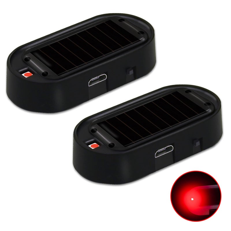 Shudyear Car Solar Power Simulated Dummy AlarmAntiTheft LED Flashing Security Light Fake lamp with USB Charger PortCar Accessories for Most Cars2PCS red