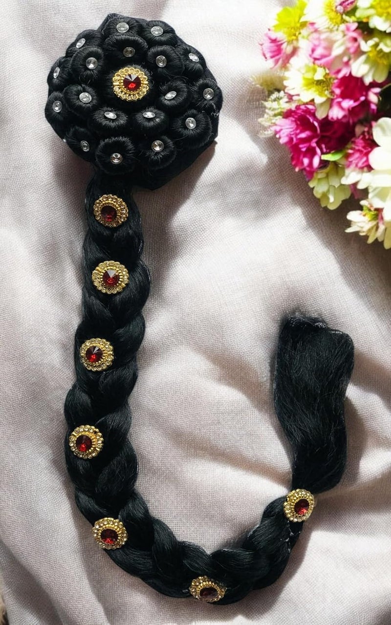 Generic StayBuy Juda choti Hair Accessories For Women and Girls With Stone Work For Festives Designer Bridal Wedding Party Color Black  - Image 1