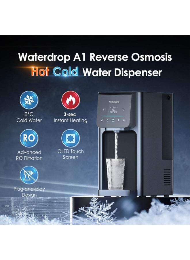 Waterdrop WD-A1 Countertop Reverse Osmosis System, Hot and Cold Water Dispenser, NSF/ANSI 58 Standard, Bottle-Free Water Cooler, 6 Temperature Settings