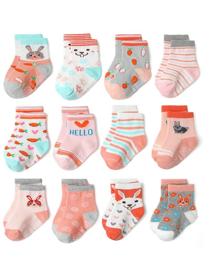 12 Pairs Baby Socks Of Cotton Non-Slip Striped Baby Girls Socks Multicolor - Image 1