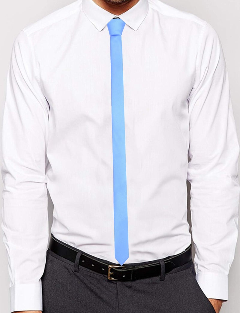 GUSLESON Silk Skinny Ties For Men Solid Light Blue Formal Tie Slim Necktie (0801-09) - Image 3